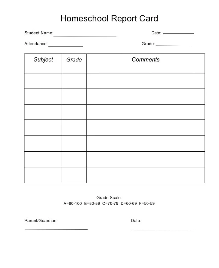 Sample of Homeschool Report Card Template