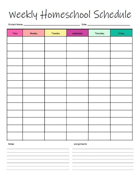 Sample of Homeschooling Schedule Template