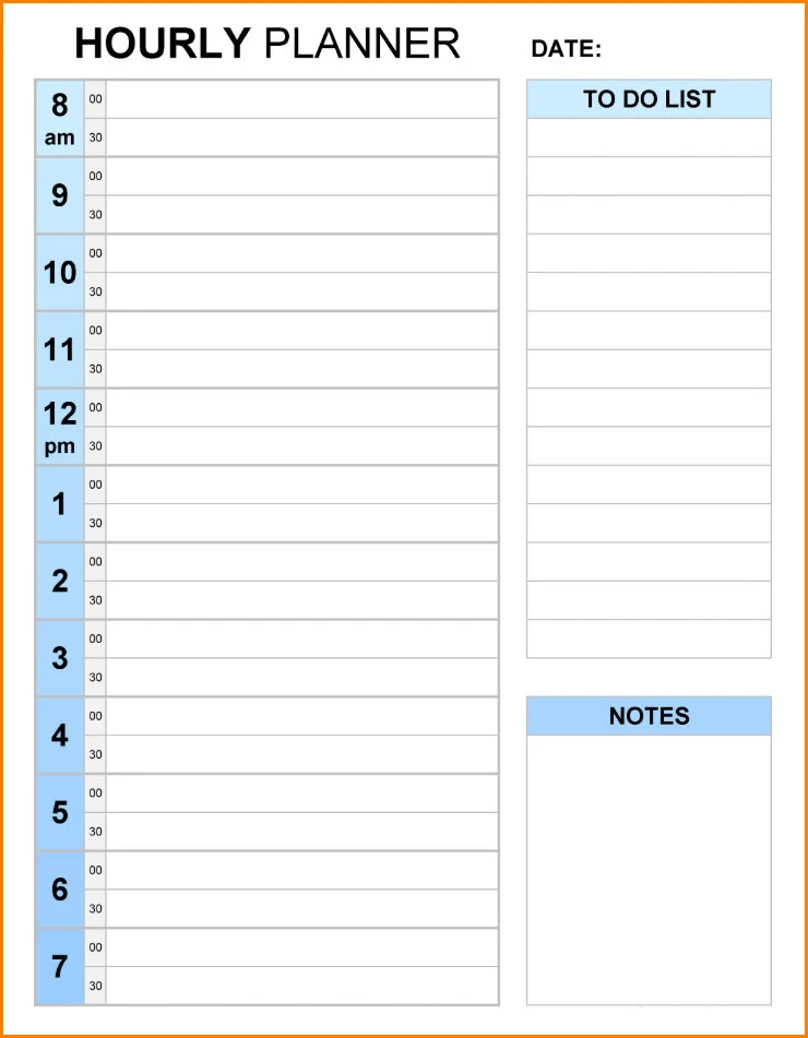Sample of Hourly Planner Template