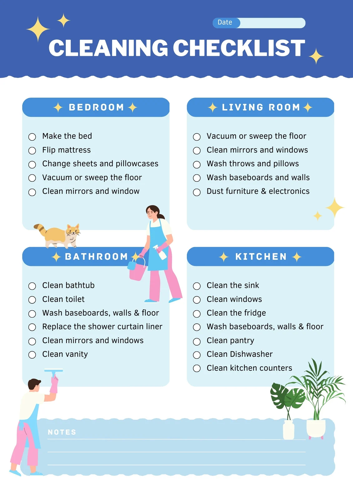 Sample of Household Cleaning Checklist Template