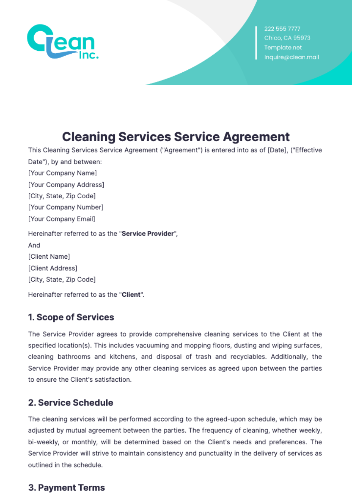 Simple Cleaning Service Agreement Template