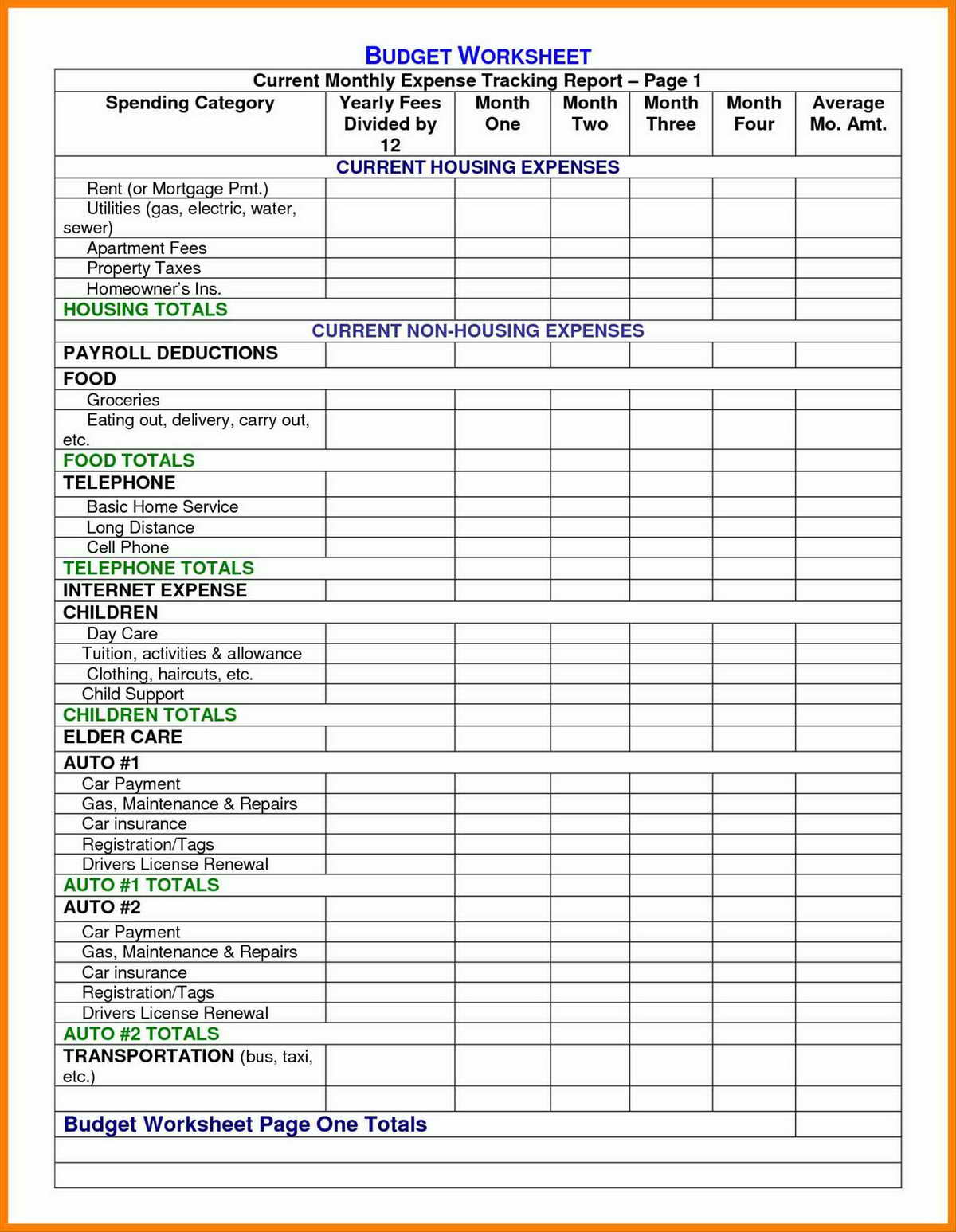Simple Expenses Budget Template