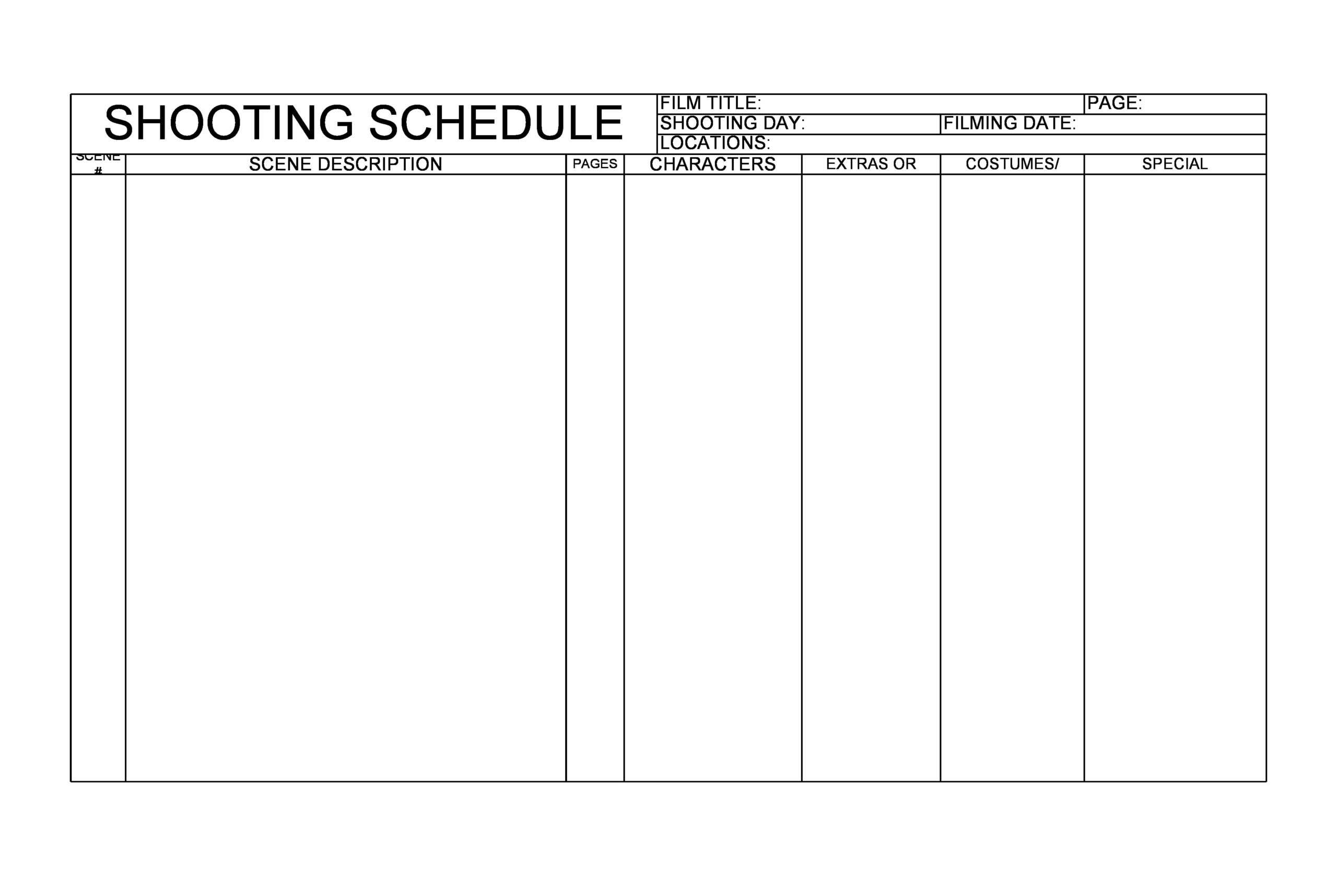 Simple Filming Schedule Template