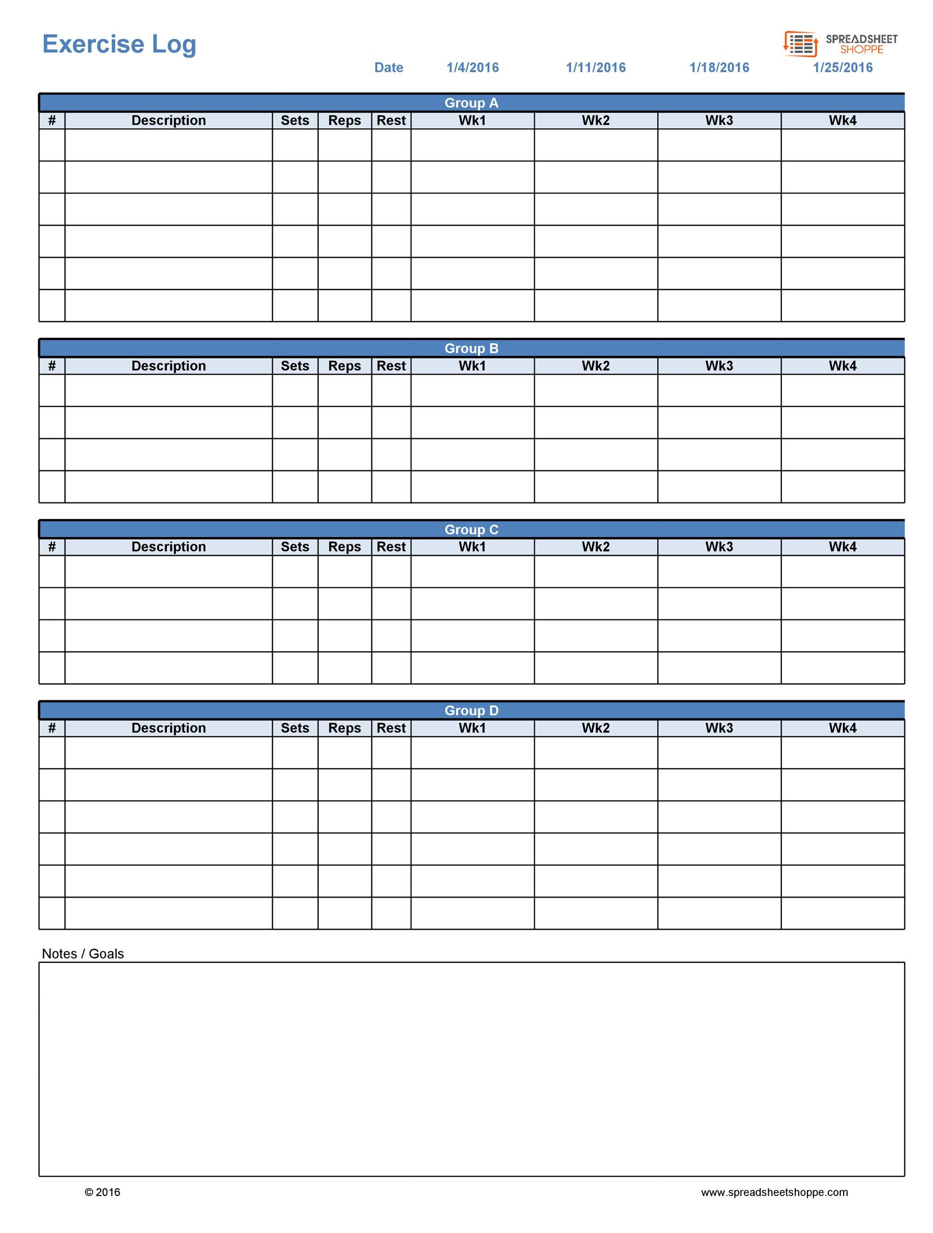 Simple Fitness Log Template Simple Fitness Log Template