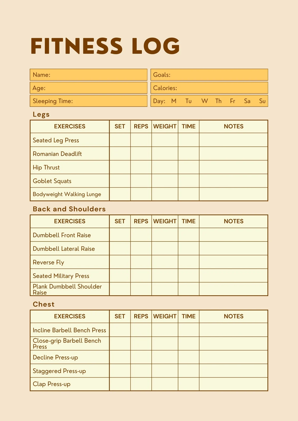 Simple Fitness Planner Template Simple Fitness Planner Template