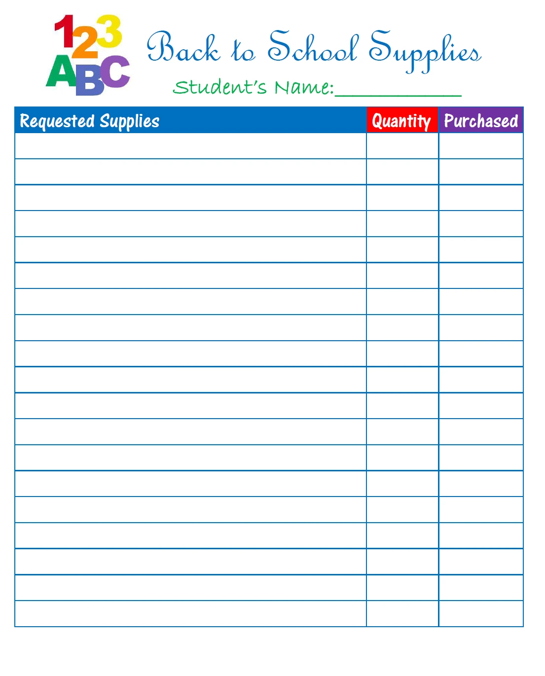 Supply List Template Back To School Supply List Template