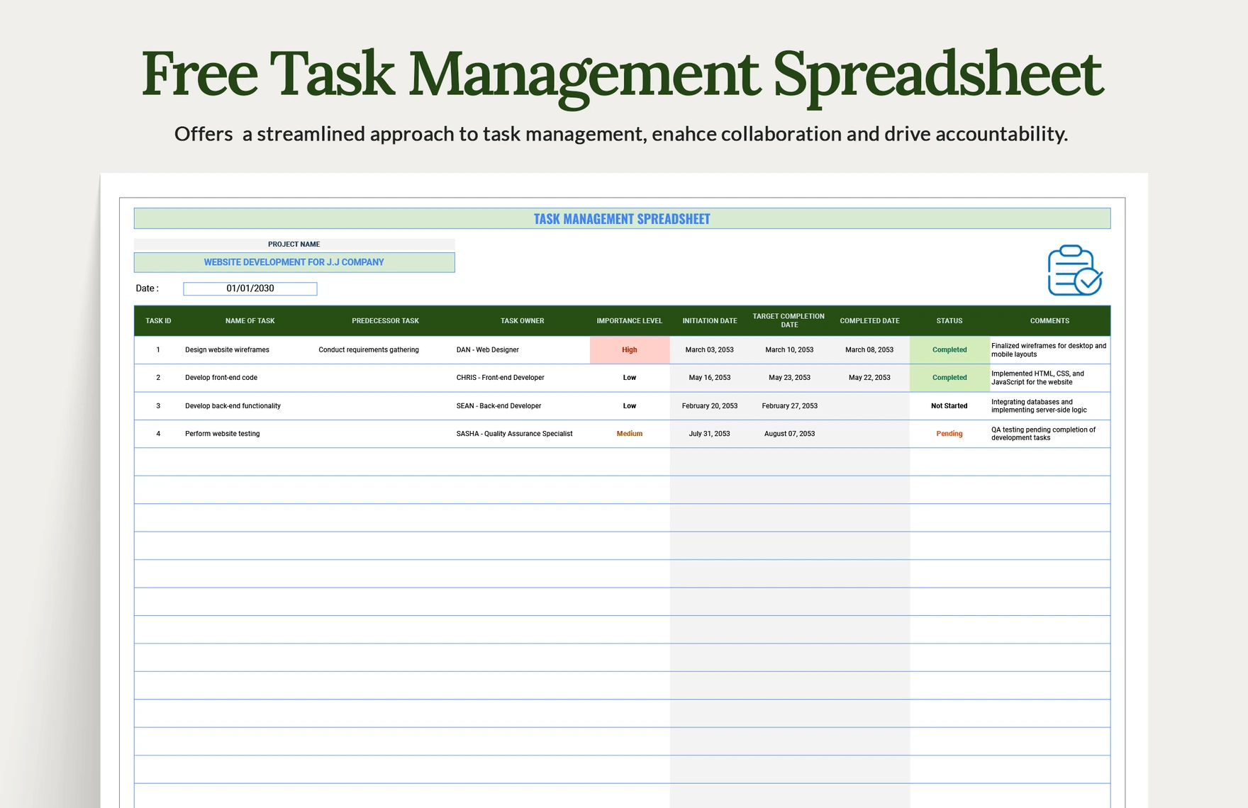 Task Management Template Task Management Template