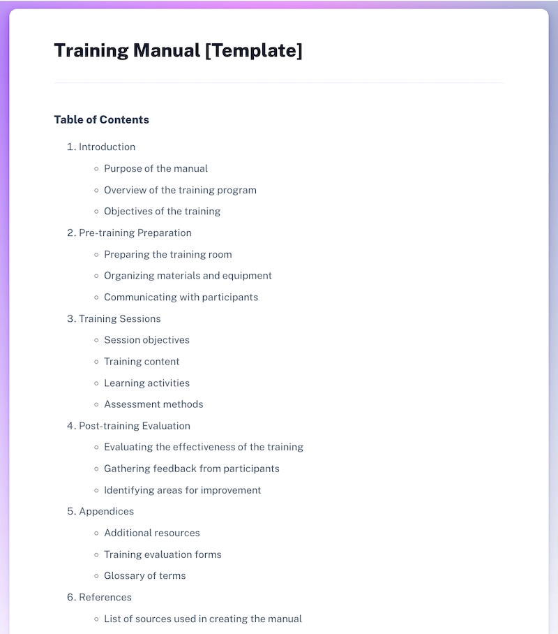 Training Manual Template Word