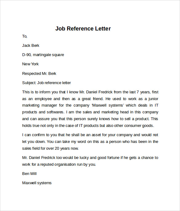basic employment reference letter template