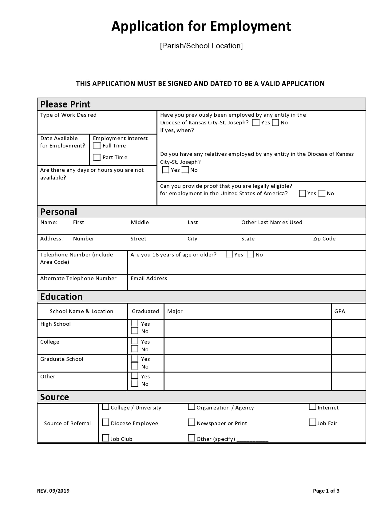 blank employment application form word