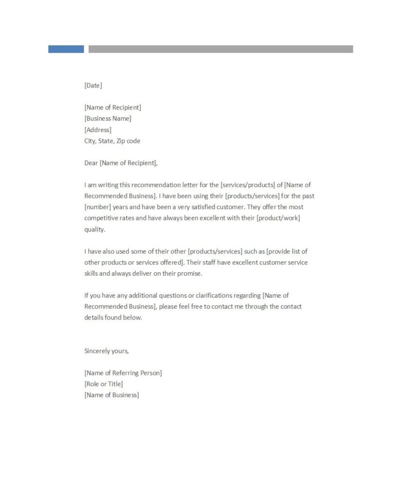 Business Reference Letter Template (Word)