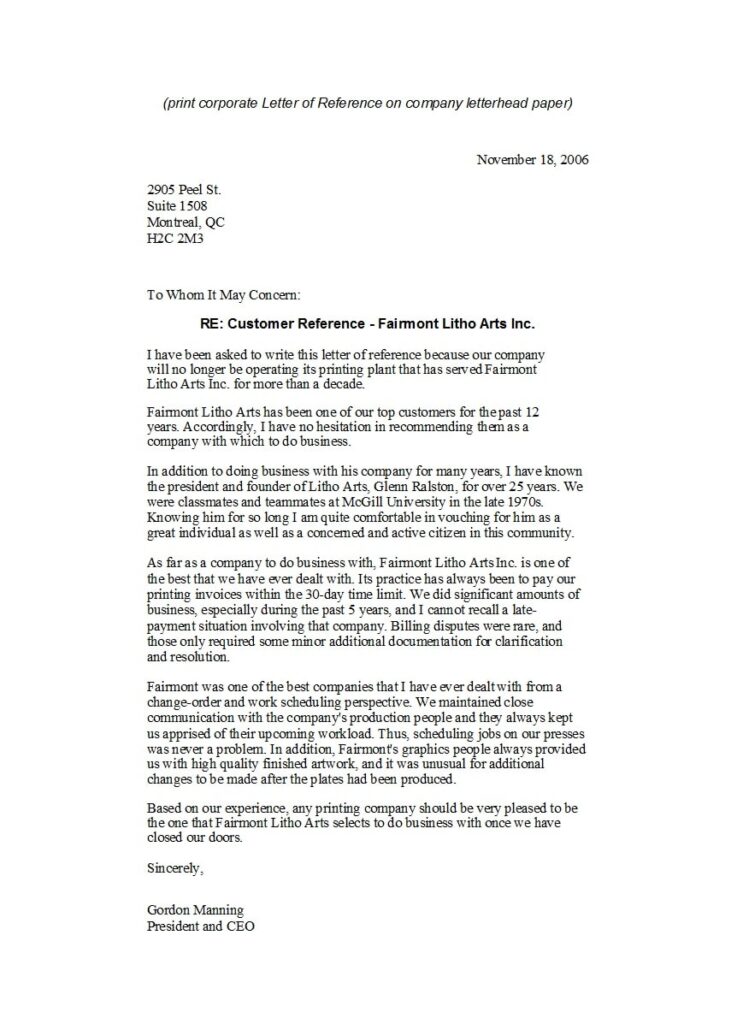 Business Reference Letter Template (Word)
