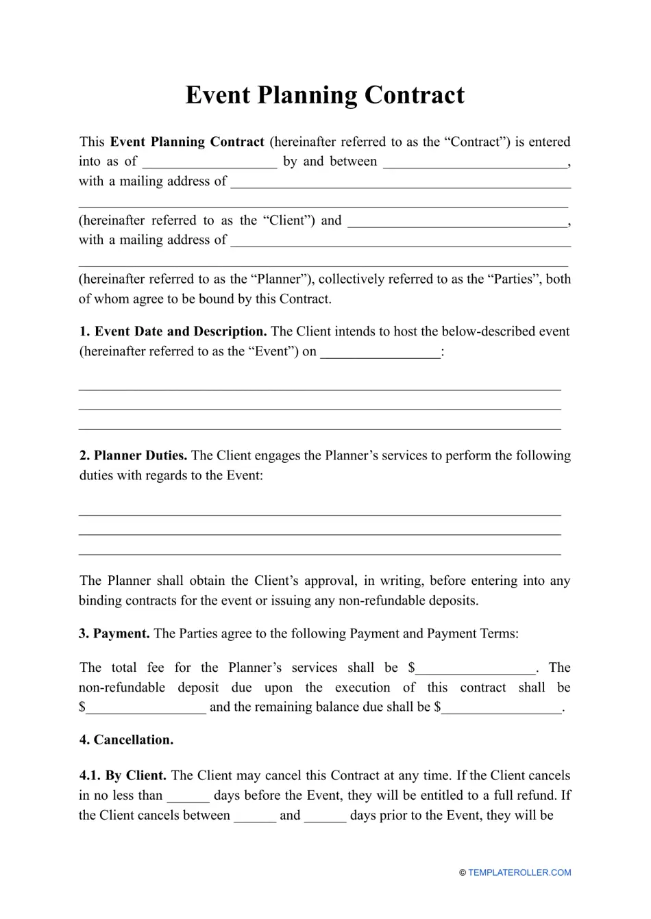 contracts for event planners template