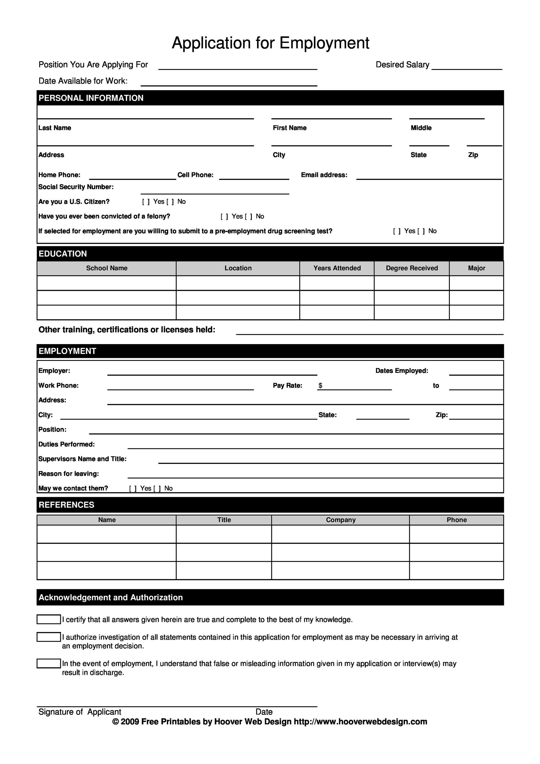 employment application form word format