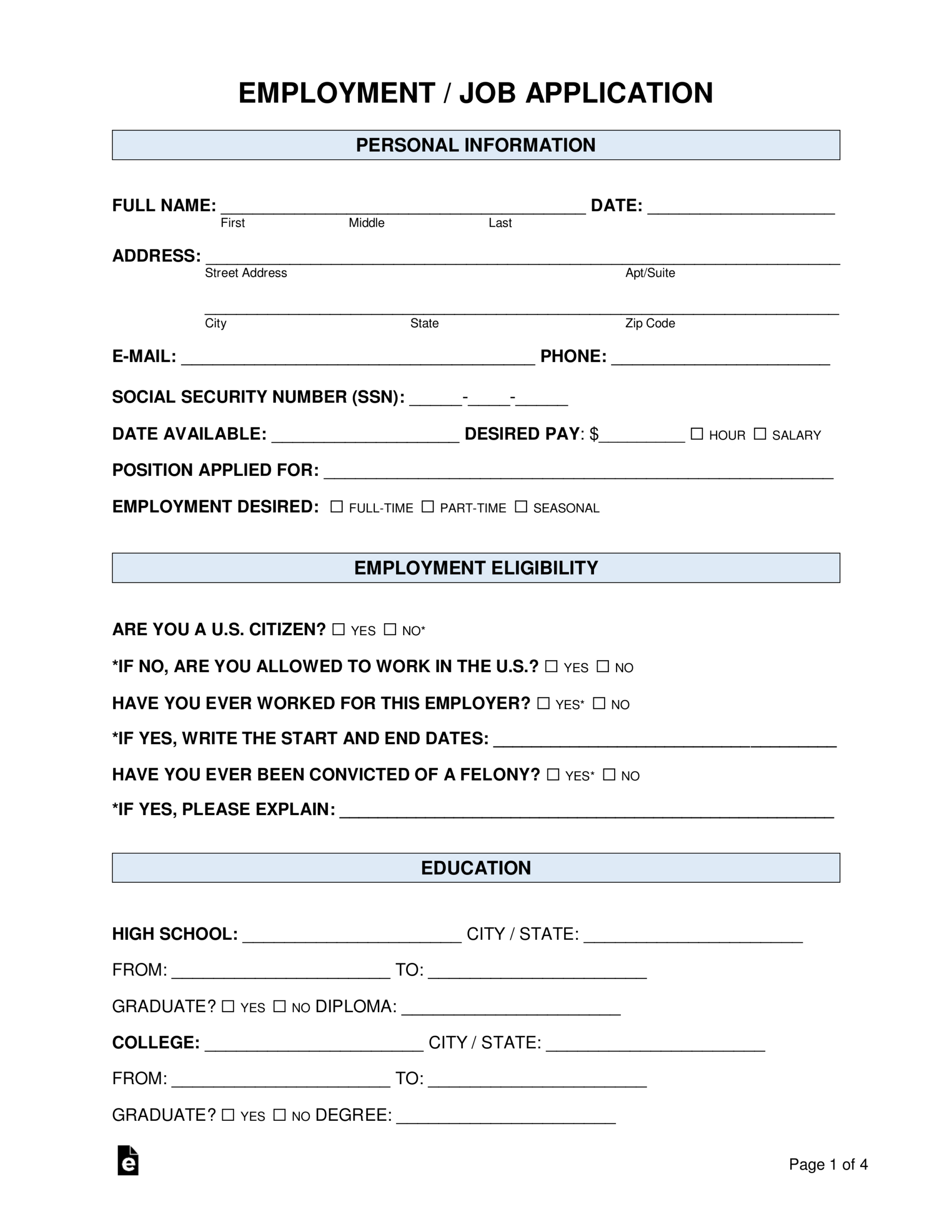employment application template word document