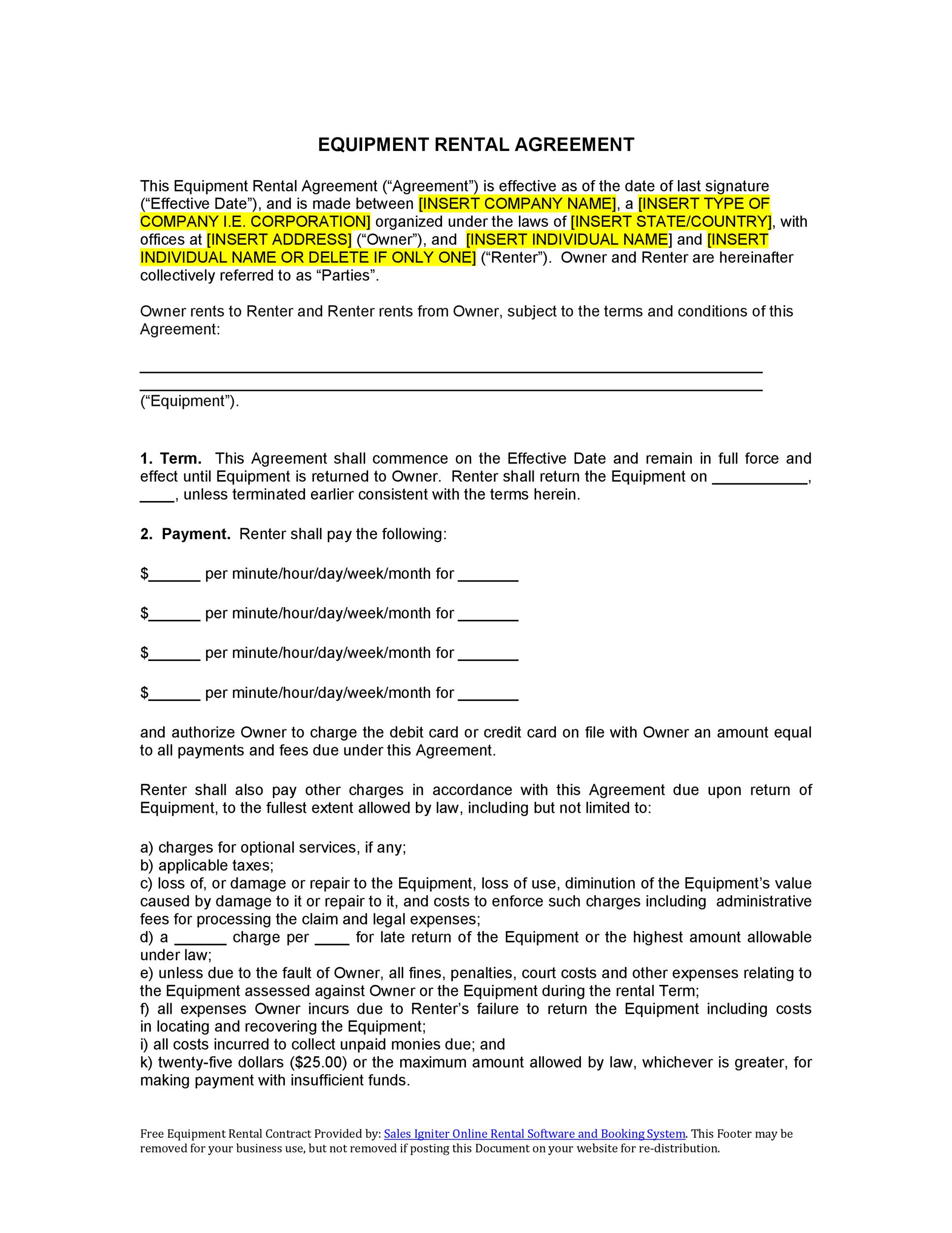 equipment lease form pdf equipment lease form pdf