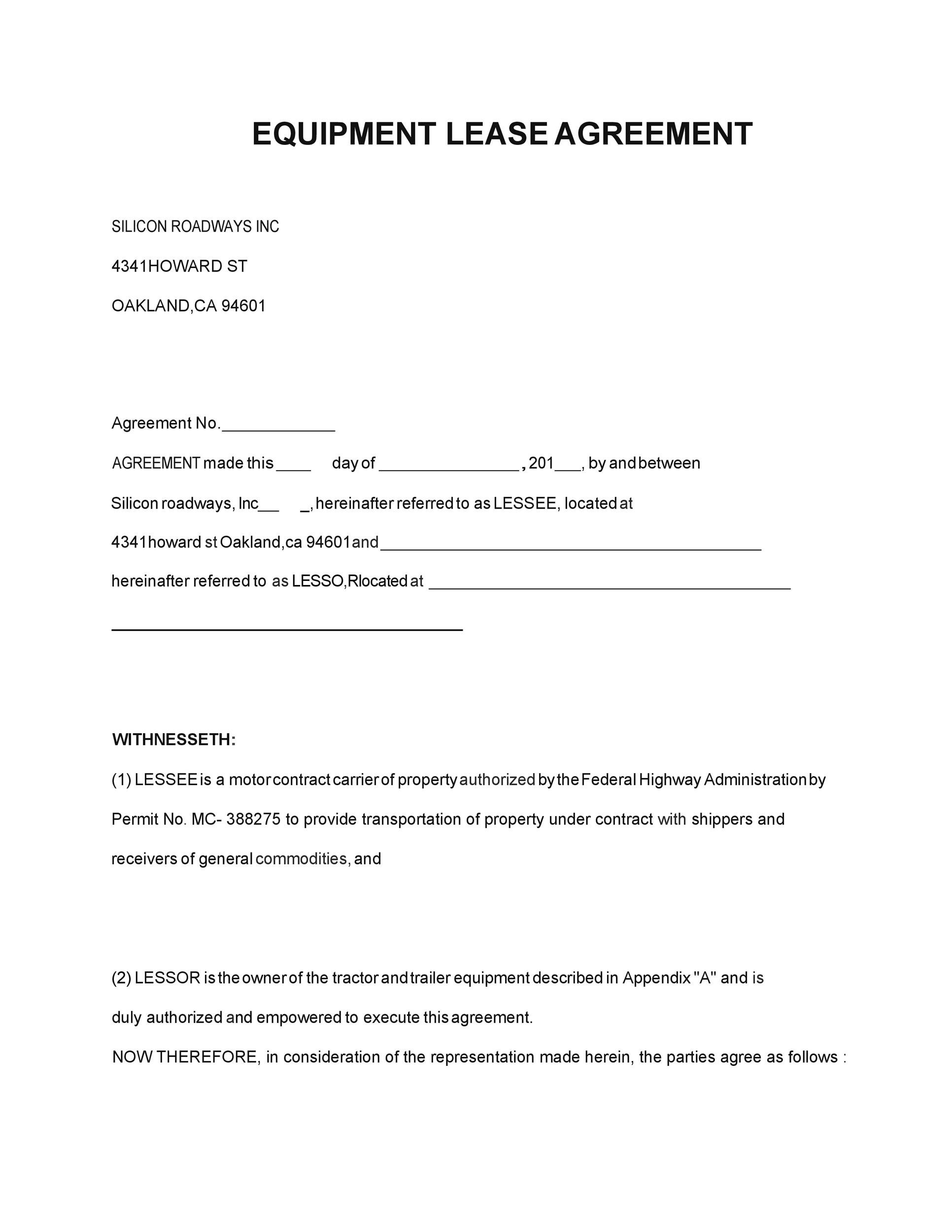 equipment rental agreement free printable equipment rental agreement free printable
