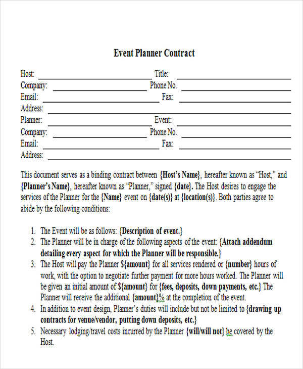 event planning agreement sample