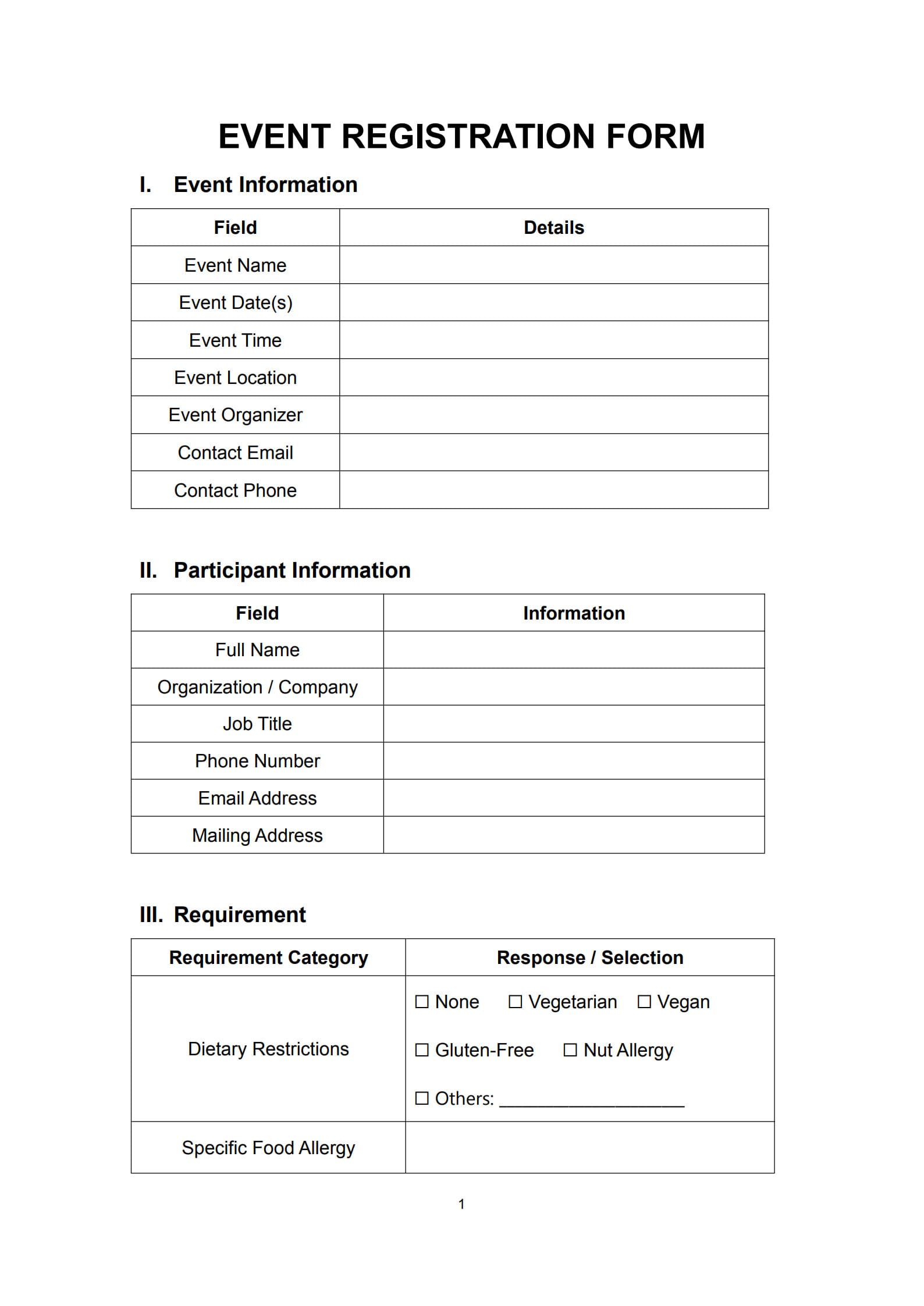 event registration form template event registration form template