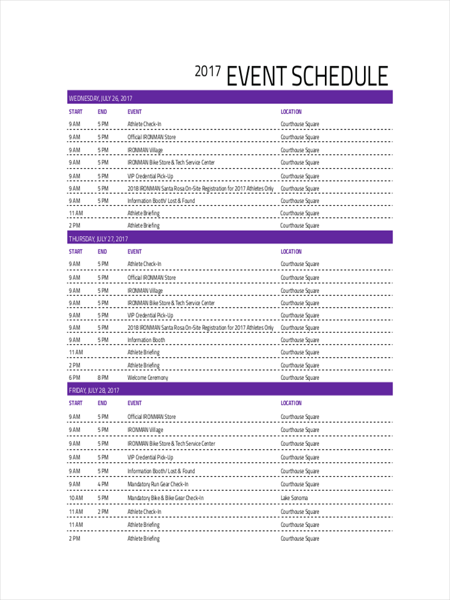 event schedule template free event schedule template free