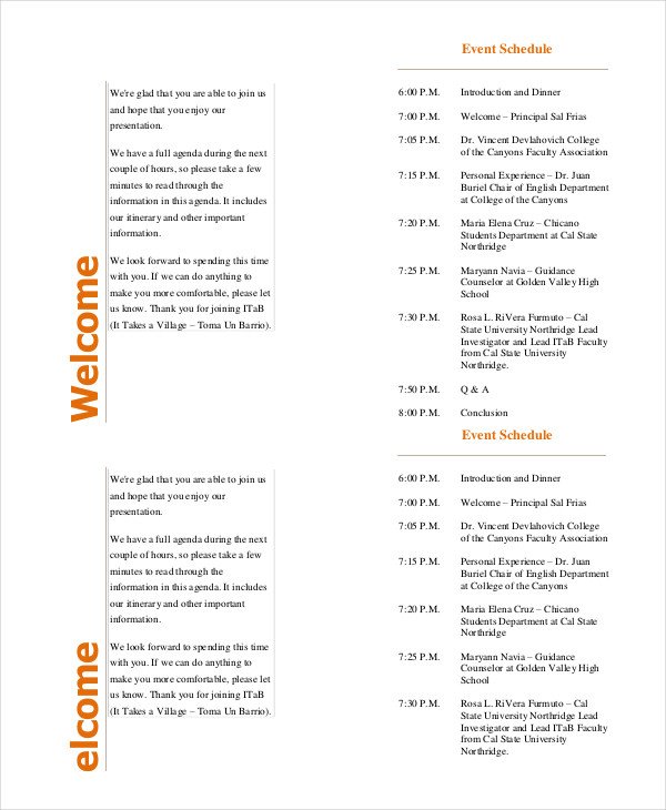 event schedule template