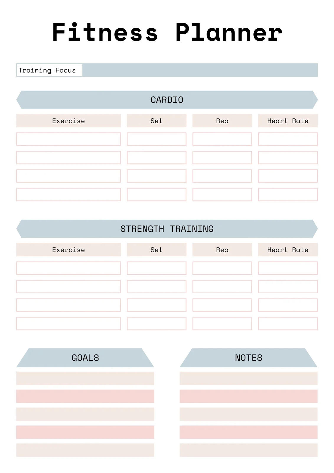 exercise planner template exercise planner template