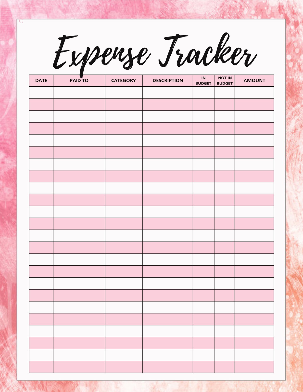 expense tracker printables