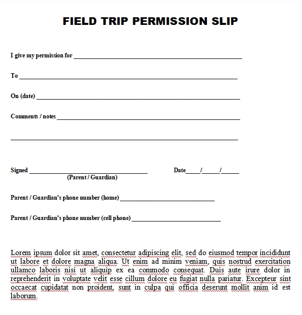 field trip permission slip field trip permission slip