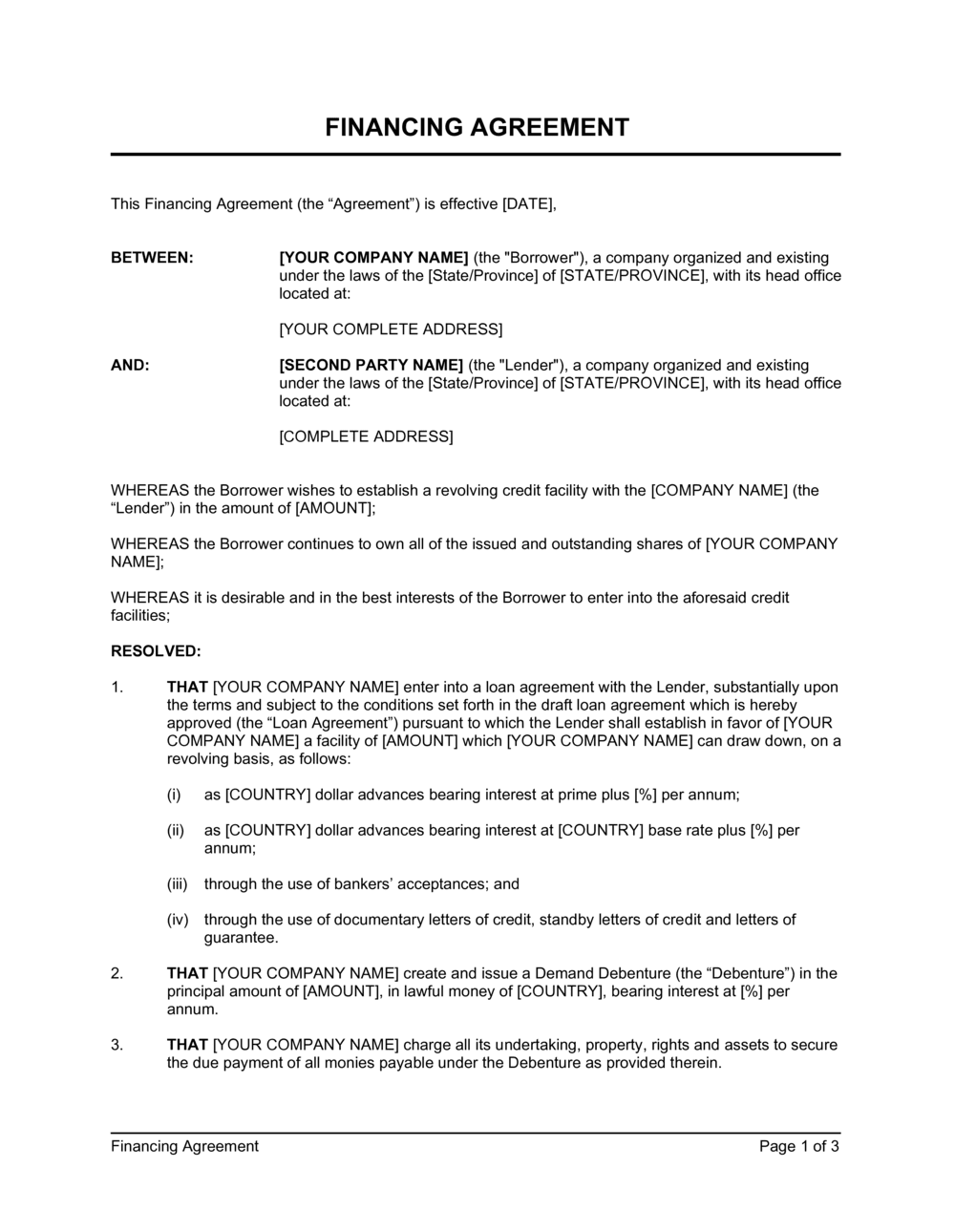 financial agreement sample financial agreement sample