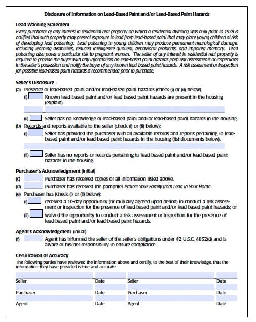 free lead based paint disclosure pdf