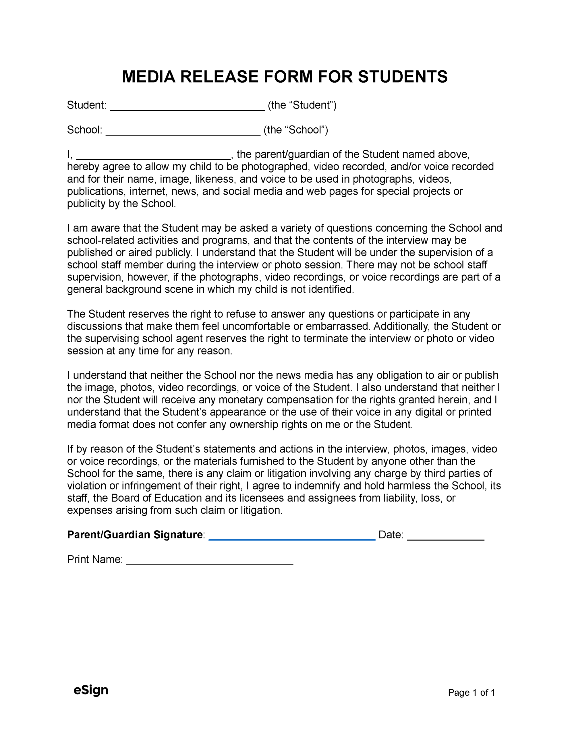 free media liability release form