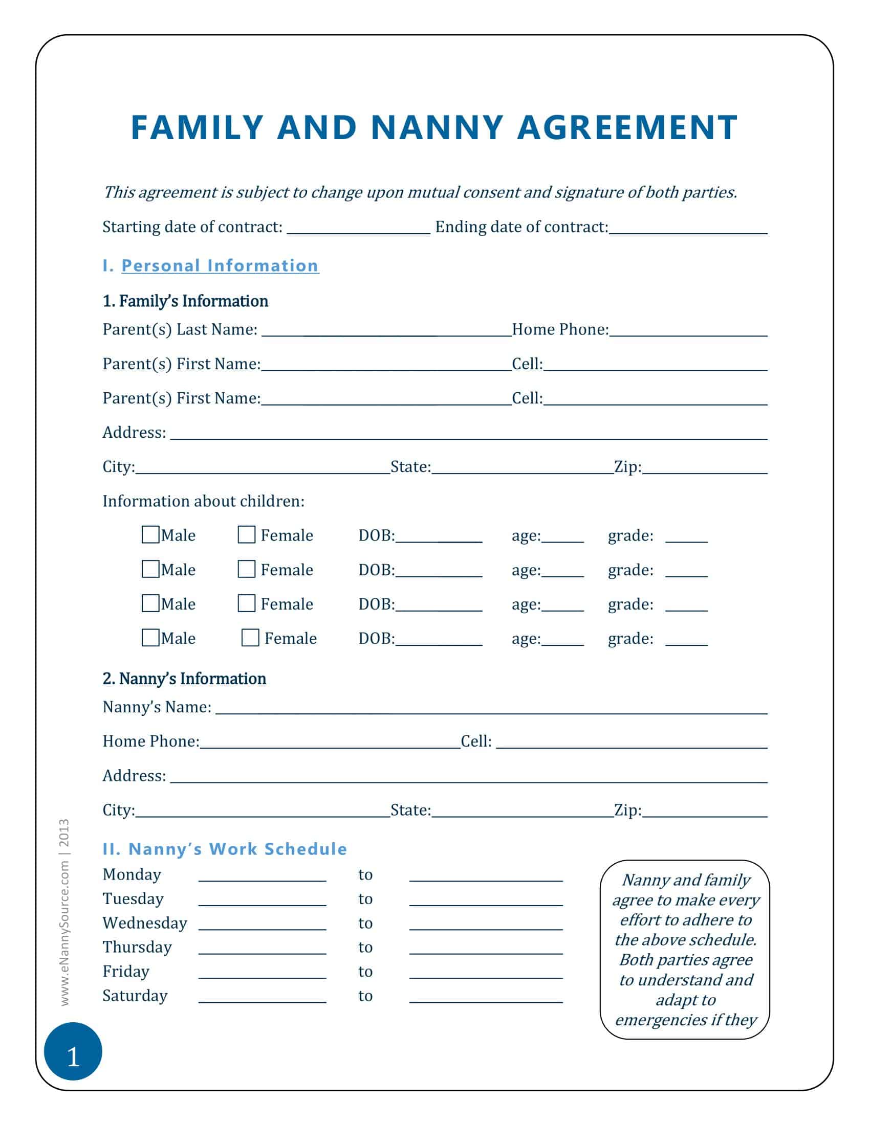 free nanny contract template word free nanny contract template word