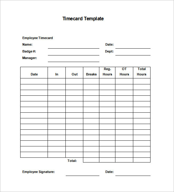 free printable employee time card template free printable employee time card template