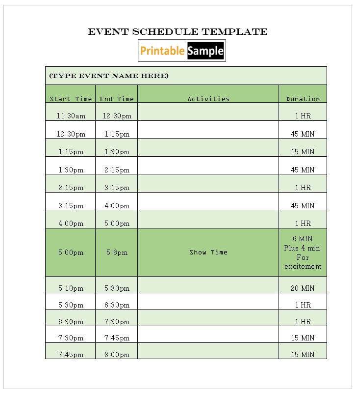 free printable event schedule template free printable event schedule template