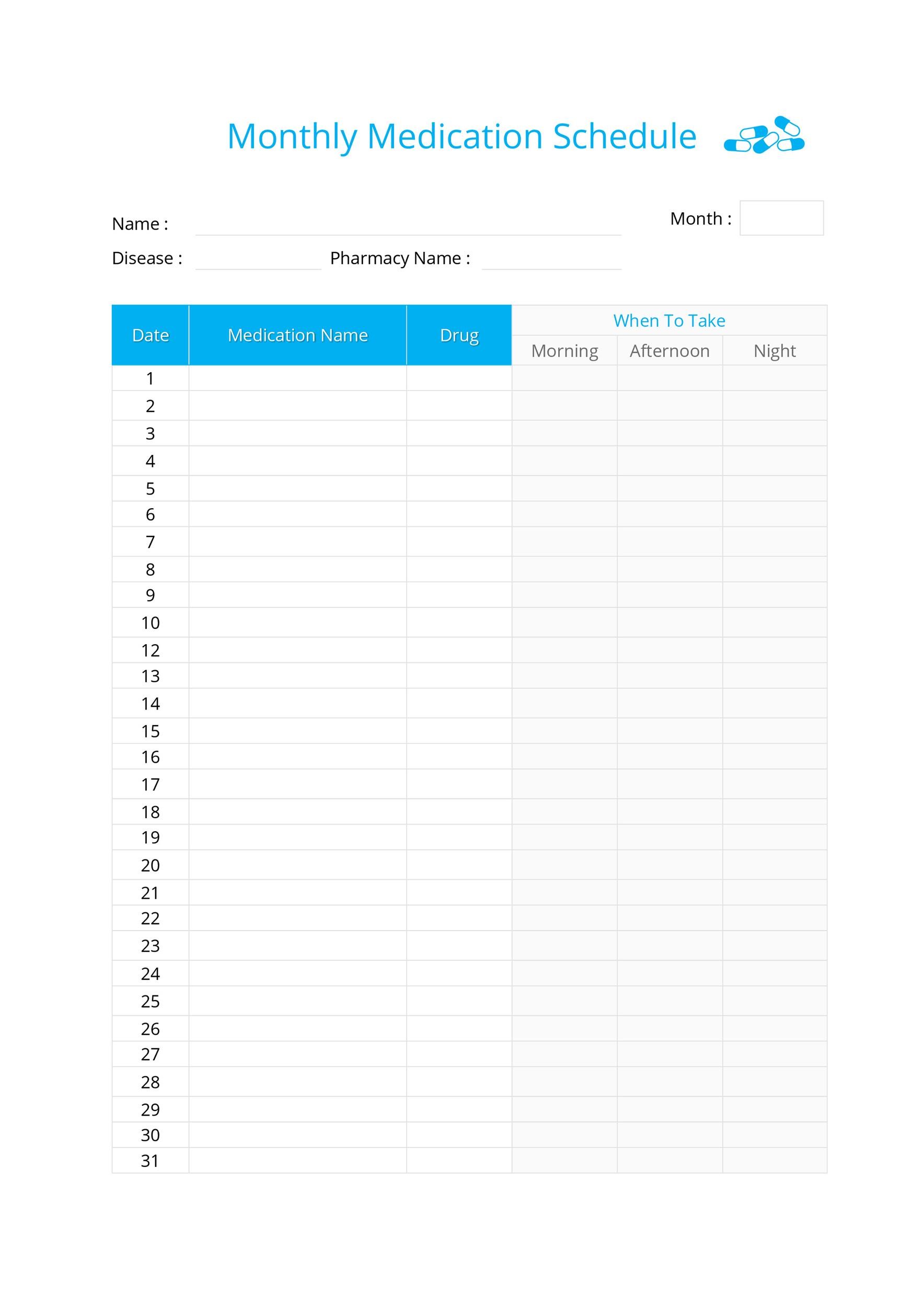 free printable medication schedule