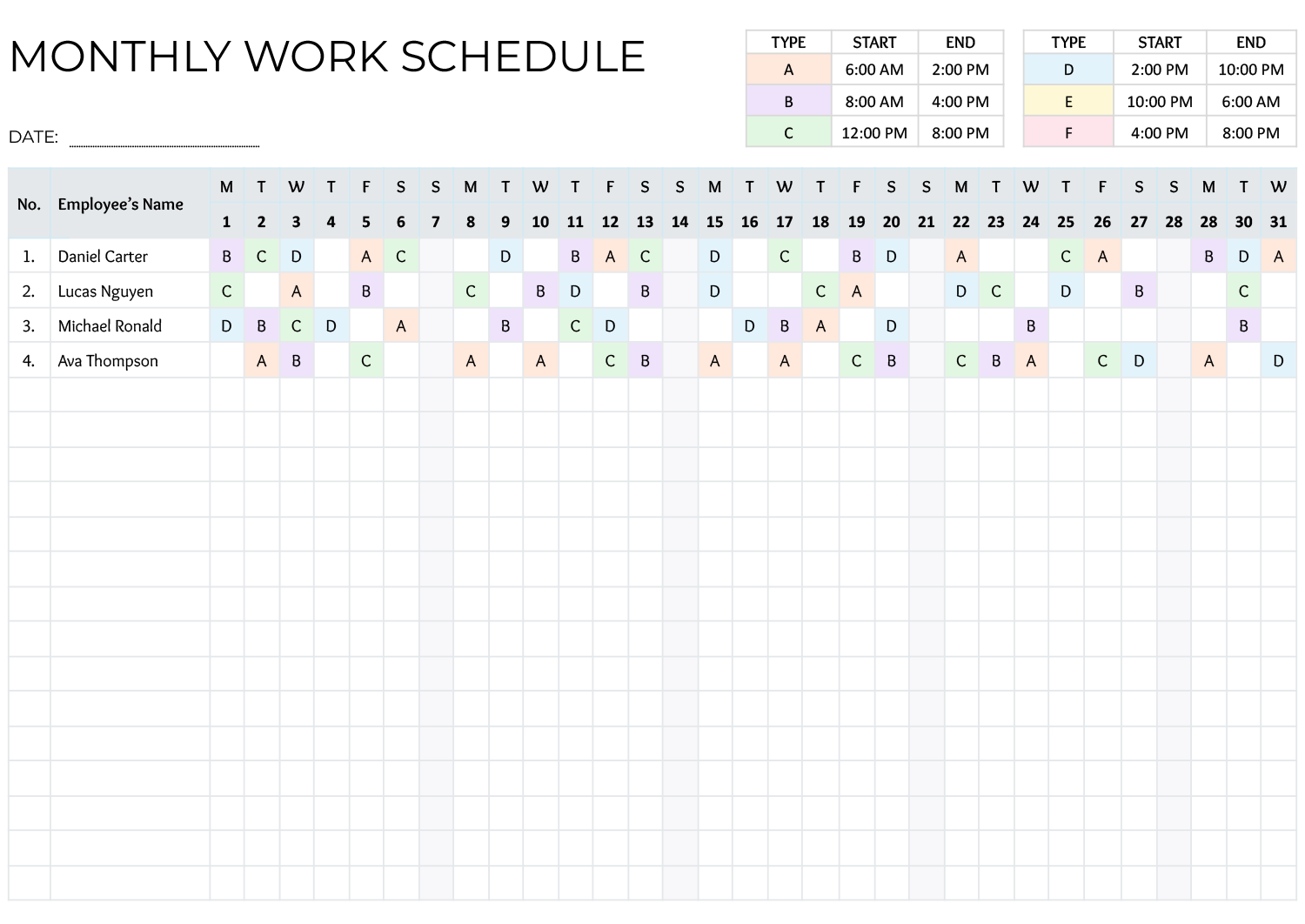 free printable monthly employee schedule free printable monthly employee schedule