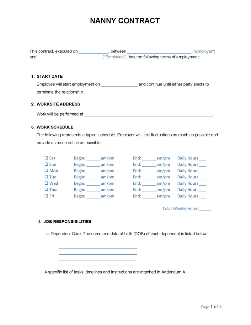 free printable nanny contract template free printable nanny contract template
