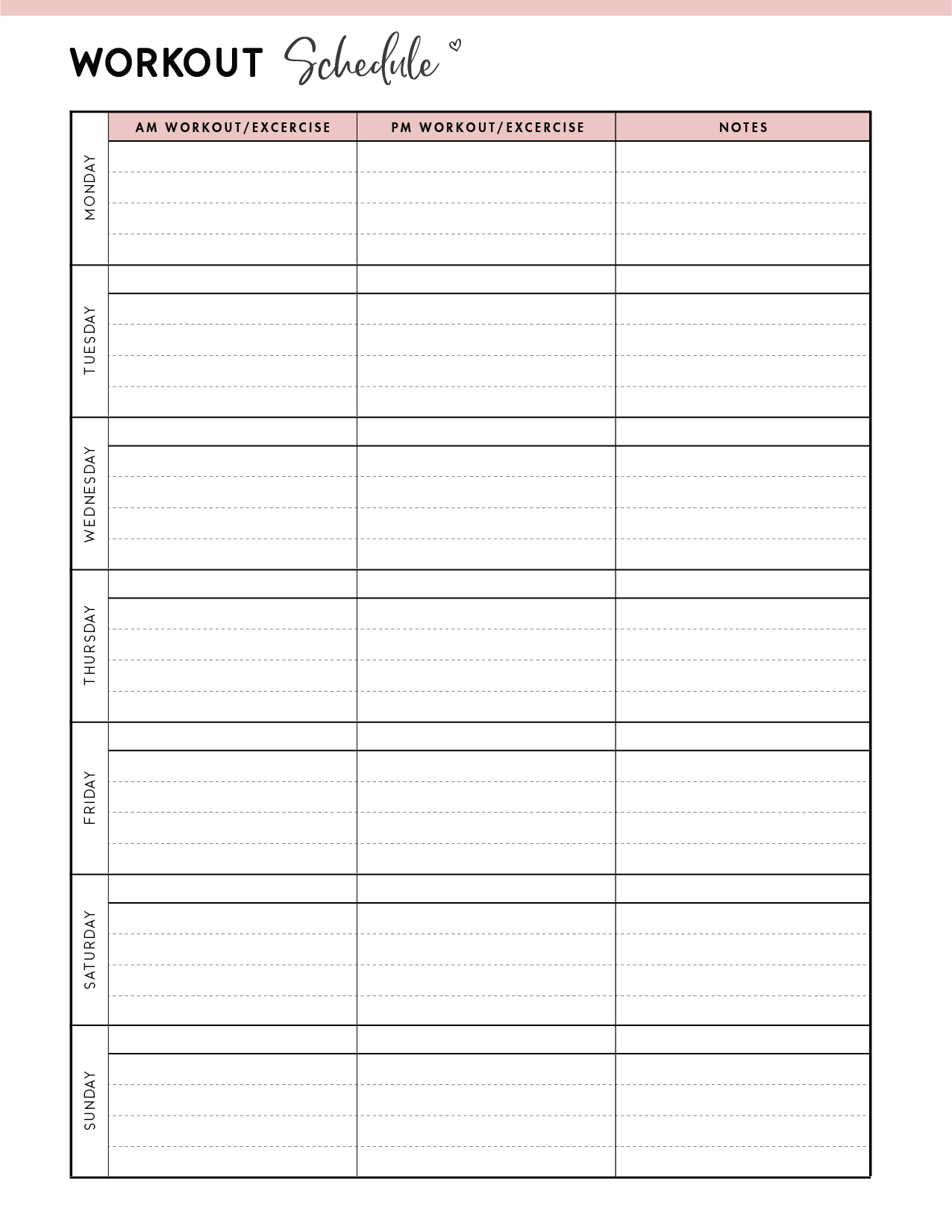 free printable workout plan template free printable workout plan template