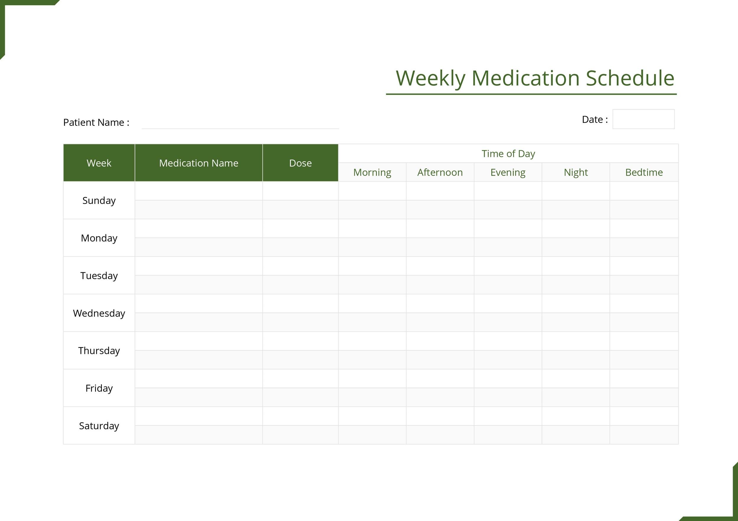 free weekly medication schedule template