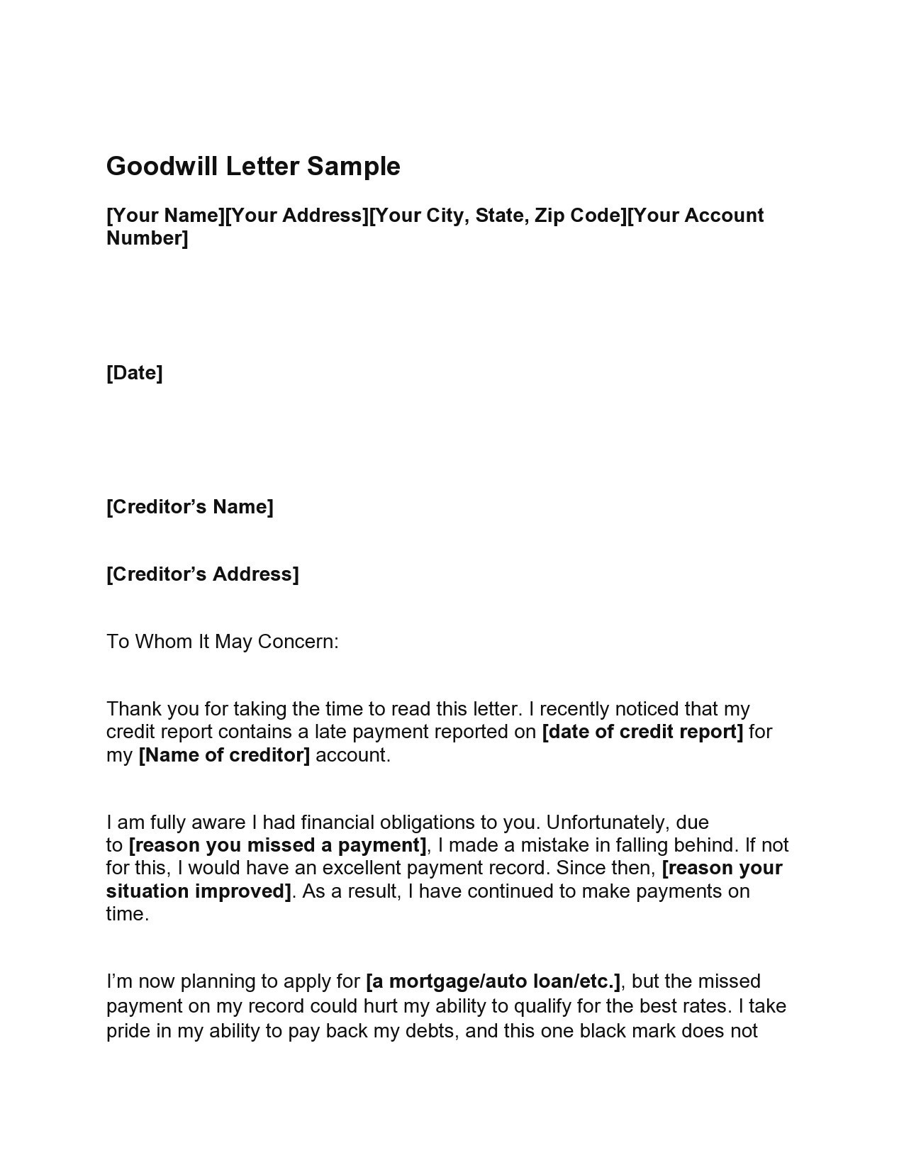 goodwill letter sample pdf