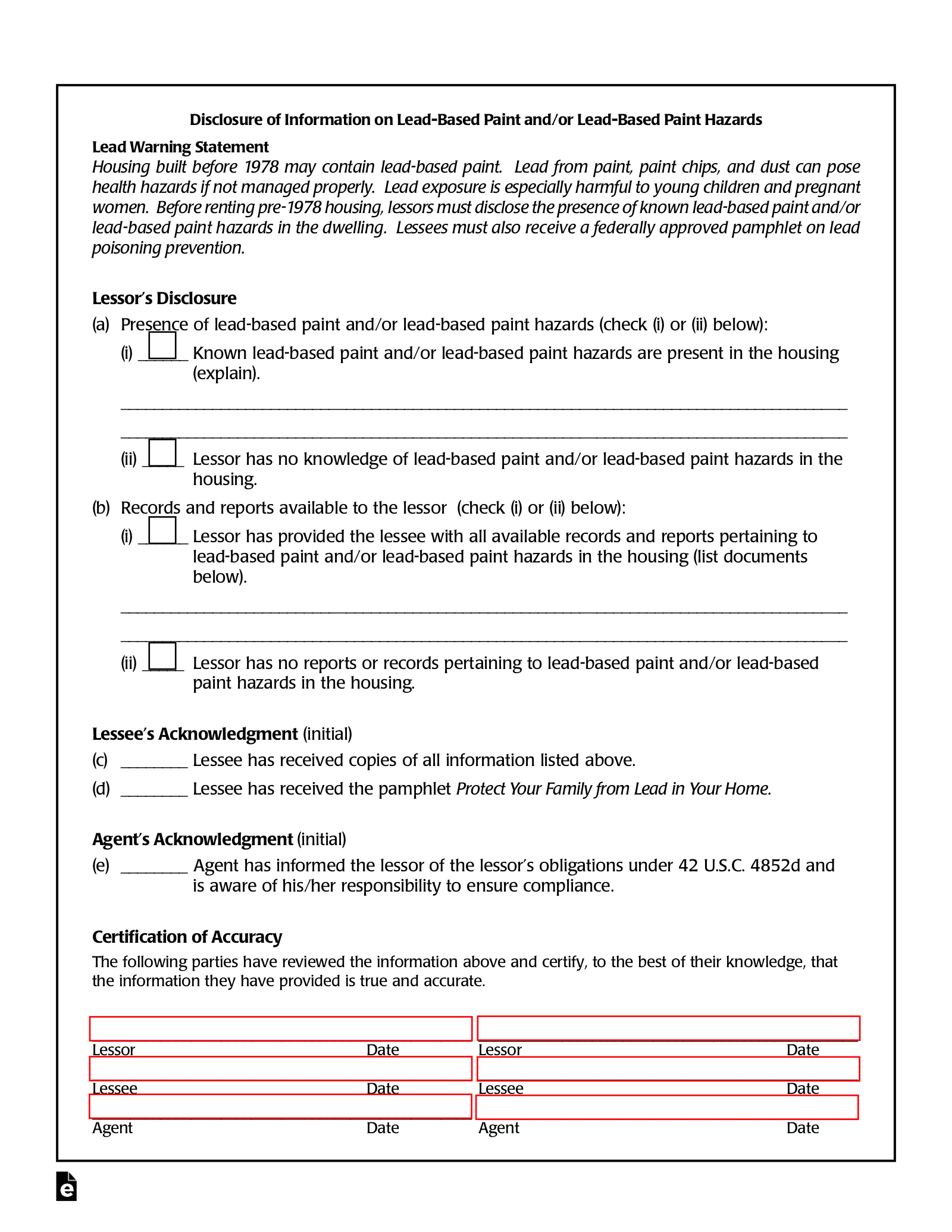 lead based paint disclosure form for renters