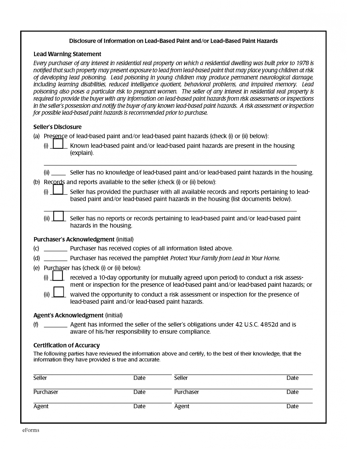 lead based paint disclosure template