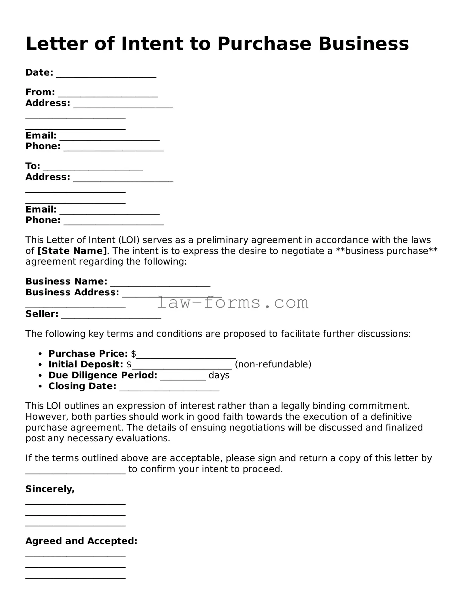 letter intent purchase business template