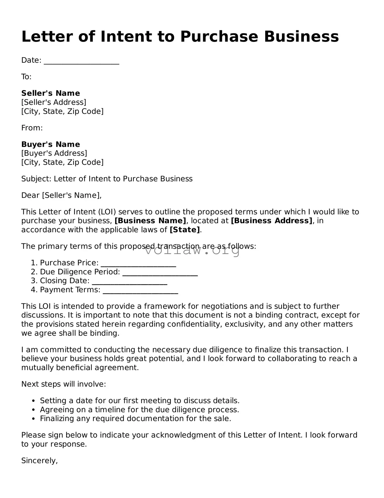 loi examples for business acquisitions