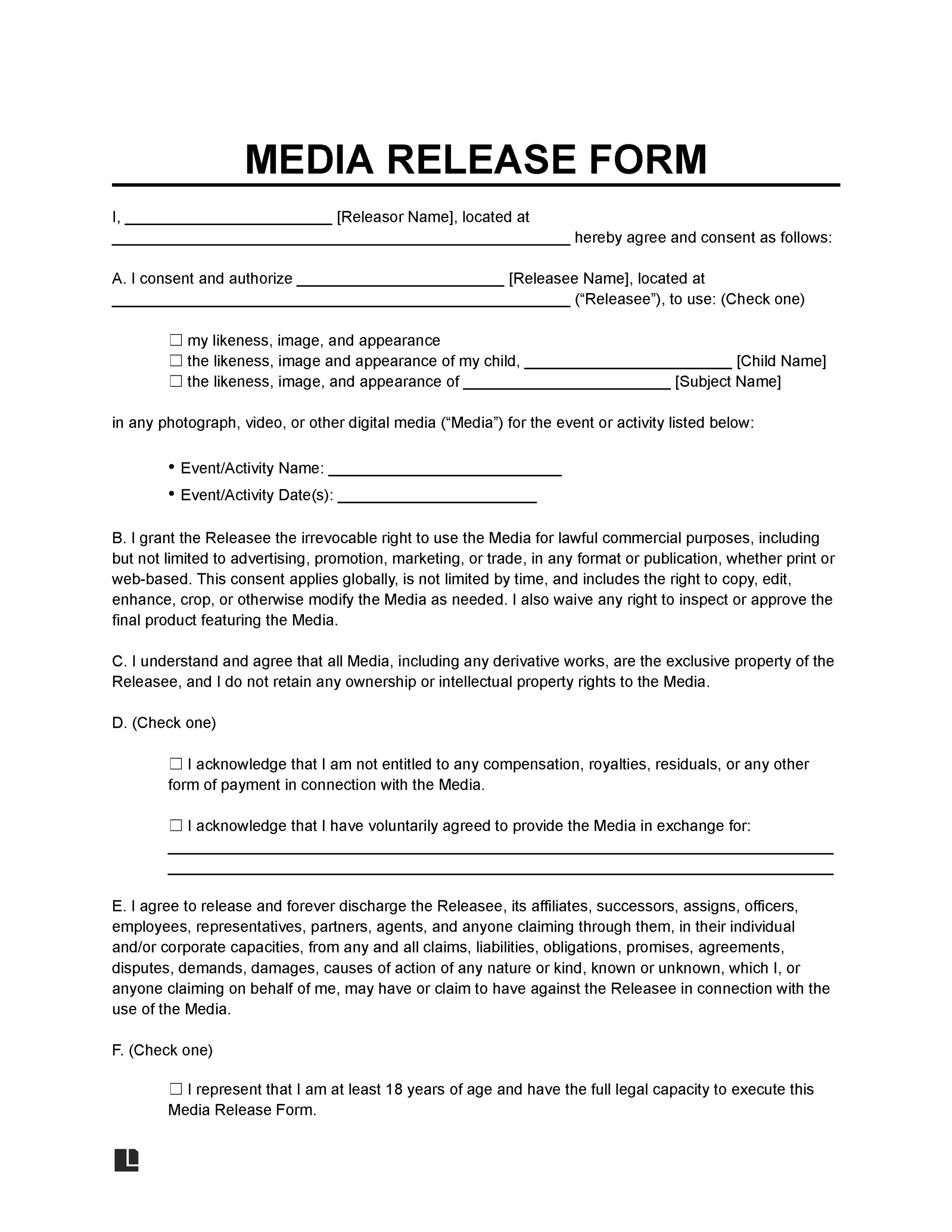 media release form free download