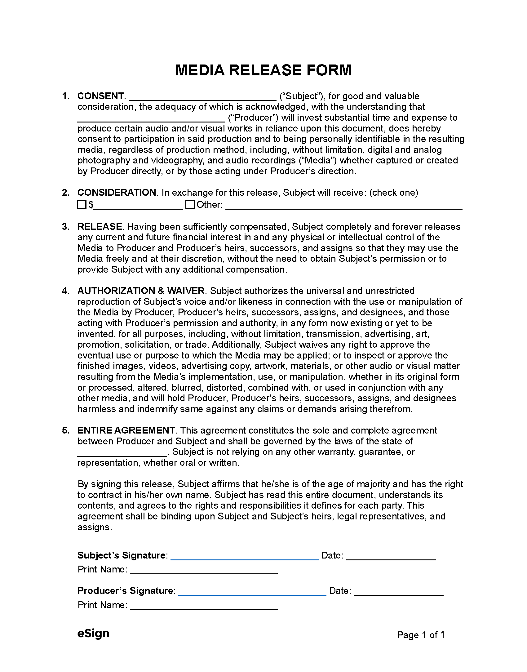 media release form free template