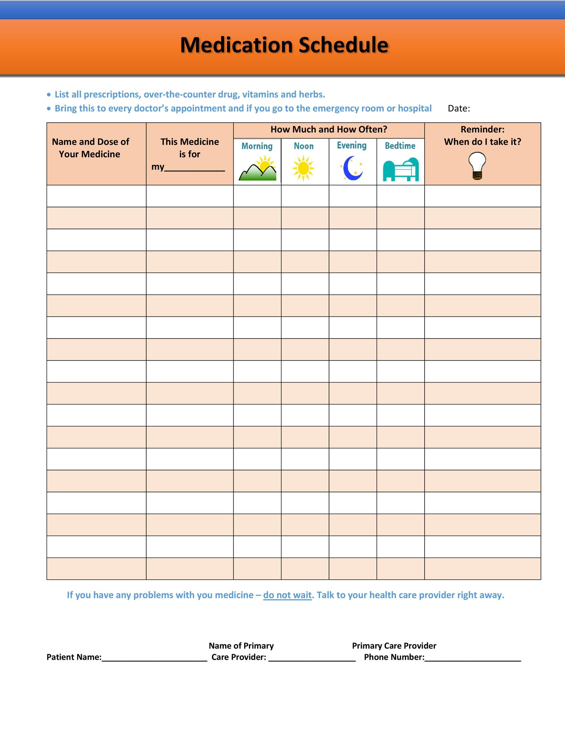 medication schedule template free printable