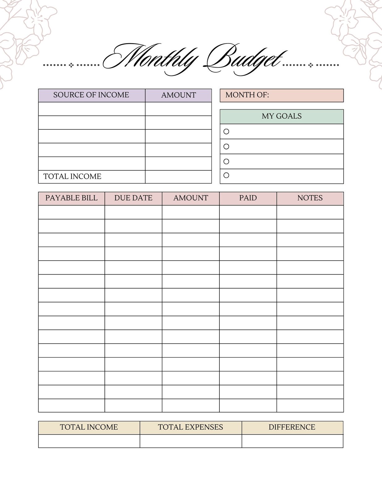 monthly budget planner template excel