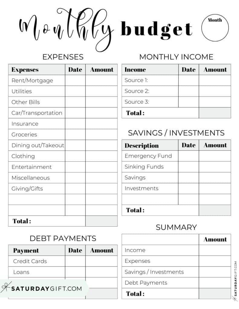 monthly budget planner template pdf
