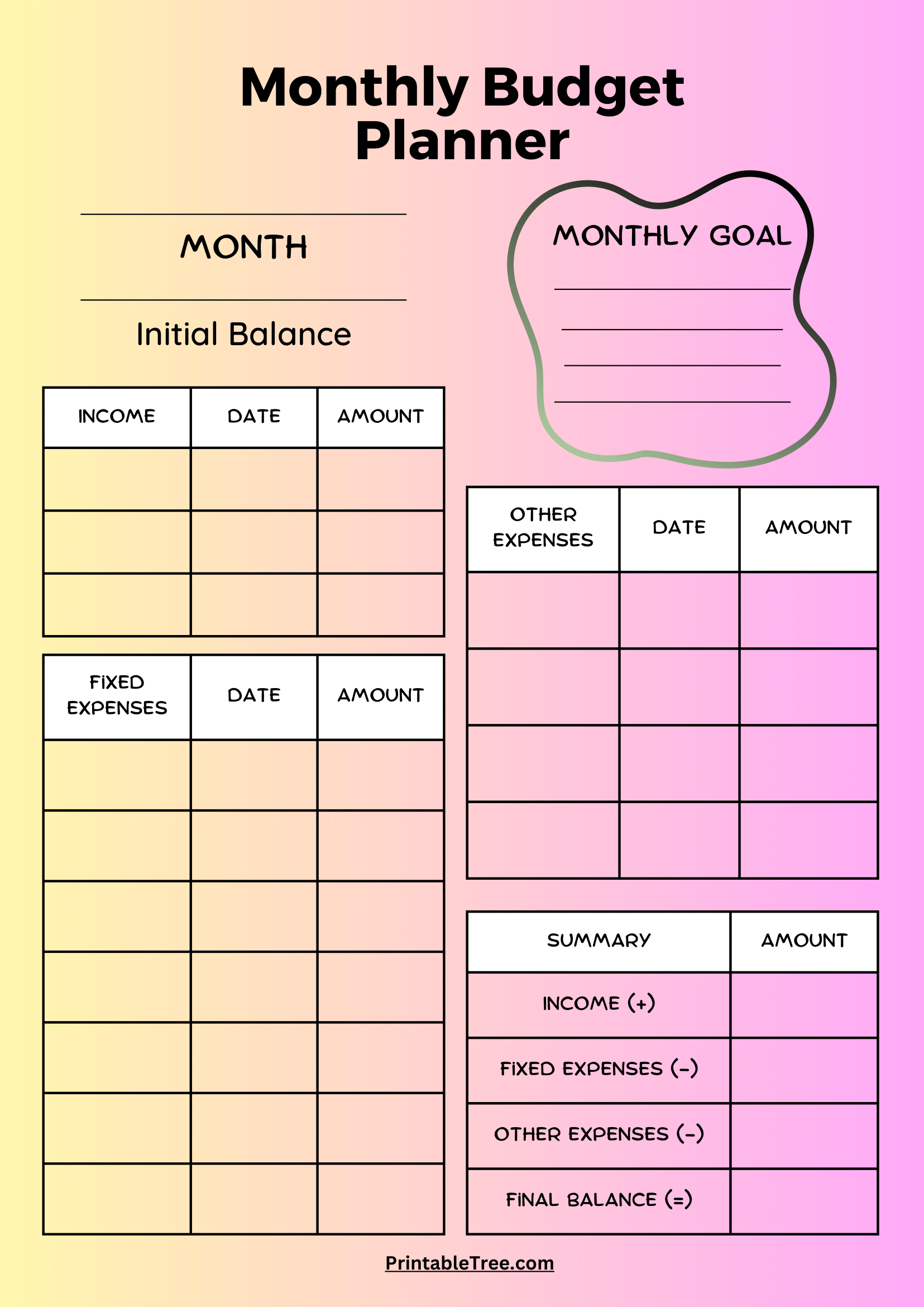 monthly budget worksheet